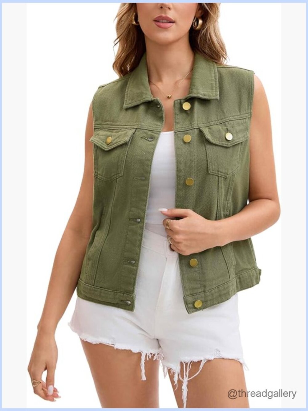 Womens Denim Vest Button Down Jacket Distressed Sleeveless Jean Vest